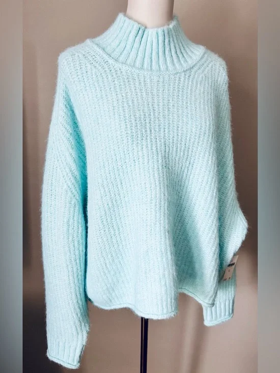 NWT Pilcro by Anthropologie Mock Neck Aqua Pullover - Picture 2 of 10